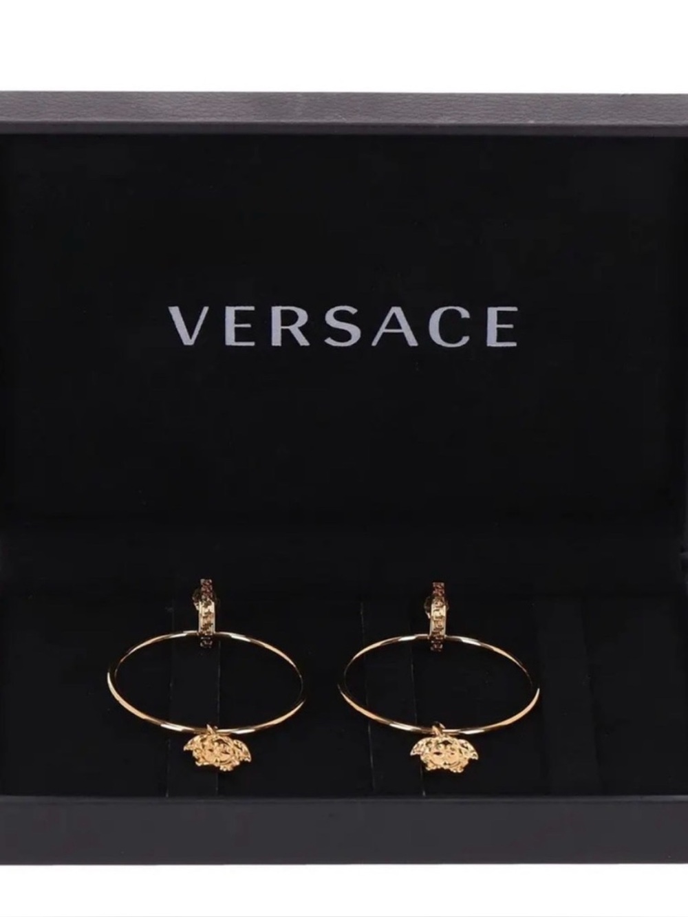 VERSACE Gold Hoop Earrings with Medusa pendant NEW IN BOX - Picture 2 of 11